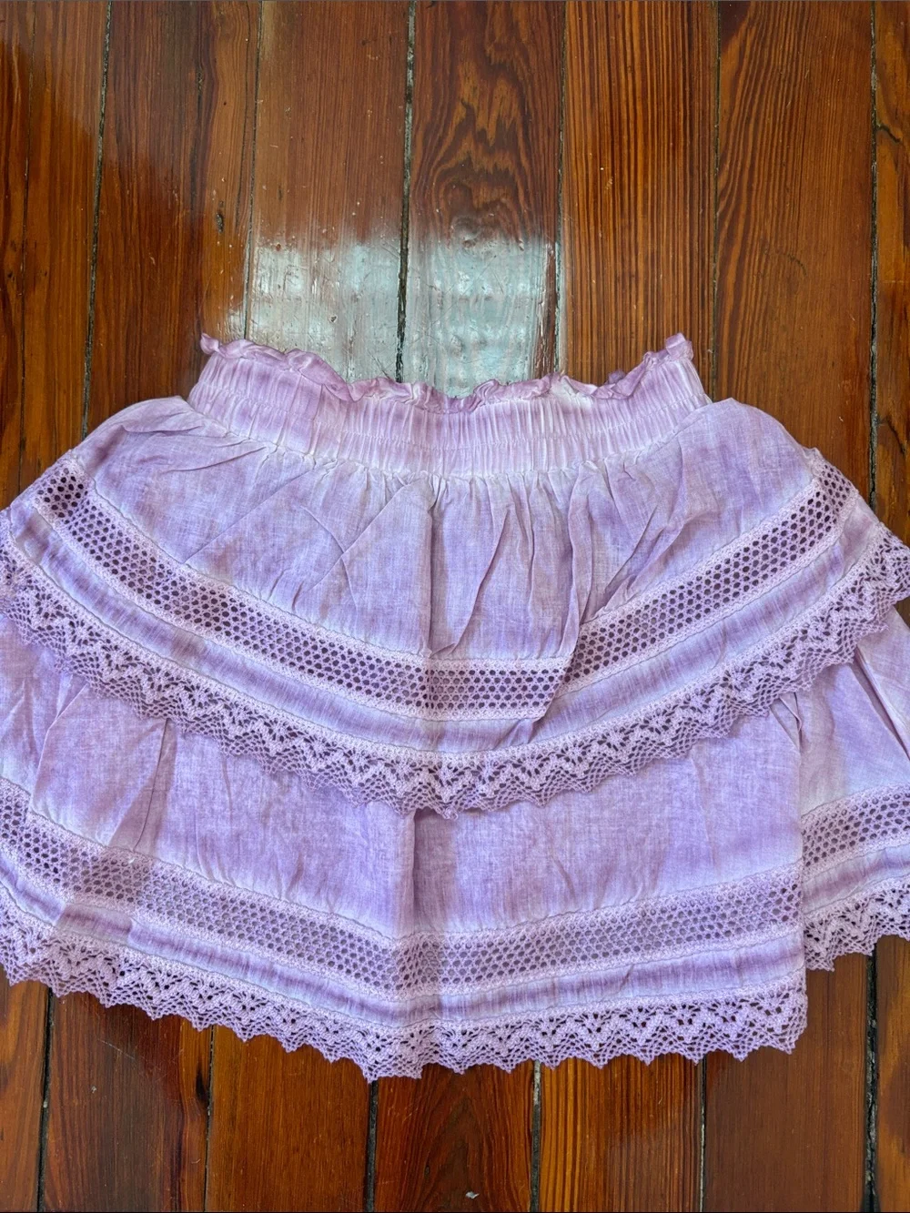 Katie J NYC: Lavender Tie-Dyed Tiered Lace-Trim Skirt